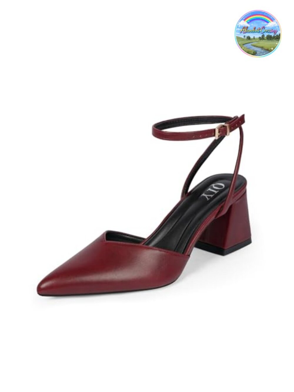 Women's Pointed Toe Chunky Heel Pumps Faux Leather Ankle Strap Formal Dress